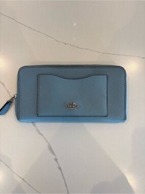 Coach Leather Wallet — Sky Blue